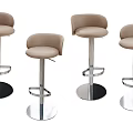 Four Beige Modern Bar Stools With Metal Base And Comfortable Seats For Home Bar