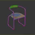 Modern Wooden Chair With Green Metal Frame Curved Backrest And Natural Wood Seat