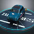 Vintage Blue Classic Truck With Unique Roof Accessory On Circular Display Platform
