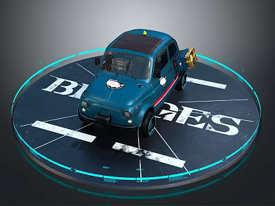 Vintage Blue Classic Truck With Unique Roof Accessory On Circular Display Platform 3d model