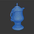 Elegant White Electric Kettle With Ornate Carved Design And Decorative Base
