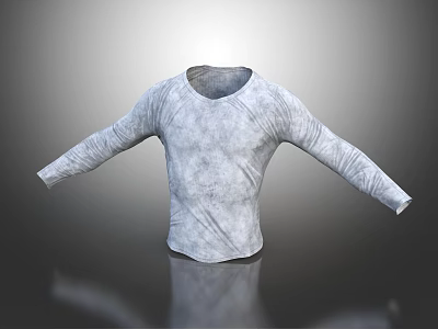 Simple Textured Long Sleeve T shirt Round Neck Casual Comfortable Cotton Top 3d model