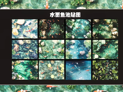 Fish Pond Water Surface Decorative Pendant with Natural Stone and Plant Accents 3d model