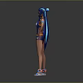 Stylish Game and Movie Character With Blue Hair White Top Blue Shorts And Colorful Shoes