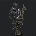 Fantasy Woman Sitting With Ornate Crown And Decorative Harp In Dark Background