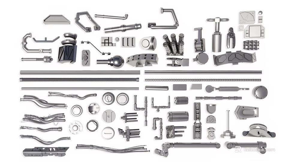 Assorted Mechanical Parts And Hardware Components With Various Shapes And Sizes 3d model