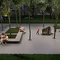 Serene Garden Landscape Design With Trees Lawns Stone Pathways Benches And People Relaxing