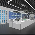 Modern Museum Exhibit Hall Interior With Display Cases Models Lighting And Wall Exhibits