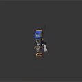 Mechanical Robot Character Design With Blue White Head Yellow Eyes Antenna And Orange Feet
