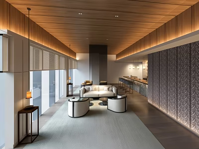 Modern Bar Interior Design With Wooden Ceiling Open Space Comfortable Seating And Bar Counter 3d model