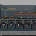 Modern Laundry Room Interior With Washing Machines Shelves And Plants