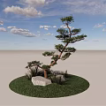 Ornamental Arbor in Circular Grass Area With Rocks and Cloudy Sky