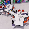 Modern Office Workstations With Orange Chairs Multiple Monitors And Open Layout 3d model
