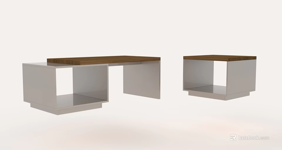 Sleek Modern Coffee Tables With Wooden Top And White Metal Geometric Frame 3d model 