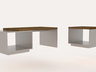 Sleek Modern Coffee Tables With Wooden Top And White Metal Geometric Frame 3d model