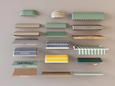 Various Types Of Awnings With Different Colors And Design Styles 3d model