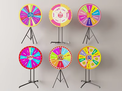 Colorful Prize Wheels With Stands And Various Designs For Event Games 3d model