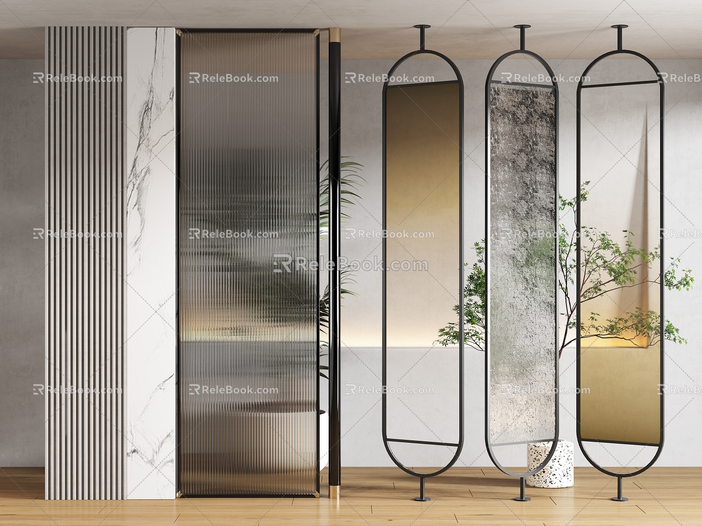 Modern partition glass screen partition 3d model