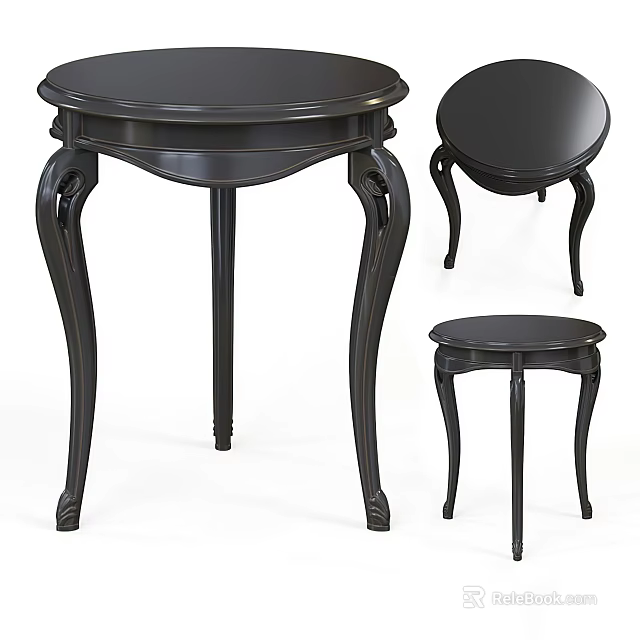 Black Side Table Set with Elegant Curved Legs for Living Room Decor 3d model 