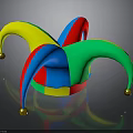 Colorful Jester Hat With Multi Colored Points And Golden Bells On Dark Background