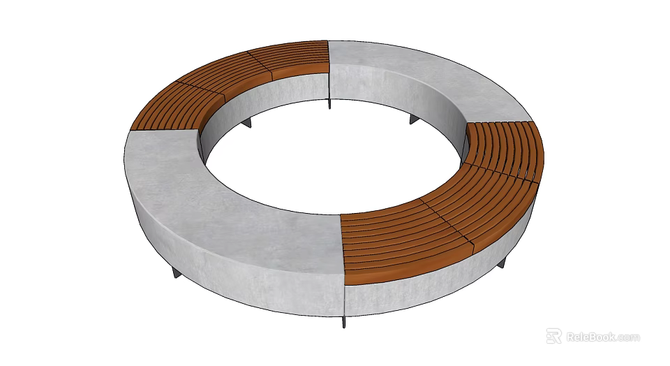 Circular Landscape Seating with Concrete and Wooden Sections in Round Design 3d model 