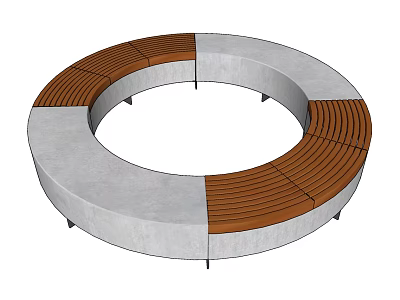 Circular Landscape Seating with Concrete and Wooden Sections in Round Design 3d model