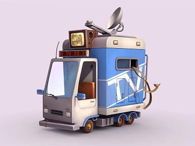 Mobile TV Broadcast Vehicle Equipped with Satellite Dish and Electronic Appliances 3d model