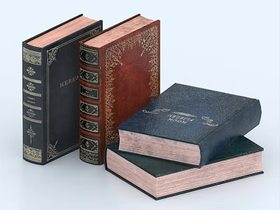 Hardcover Books With Vintage Decorative Covers And Various Colors Stacked On White Background 3d model