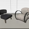 Modern Leisure Chairs with Curved Armrests Black and Patterned Beige Fabric