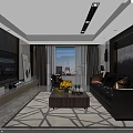 Modern Dining Living Room Interior With Round Table Chairs Green Plant And Marble Walls