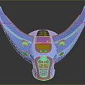 Futuristic Blue And Purple Aircraft With Wing Shaped Structure Solar Panel And Golden Accents