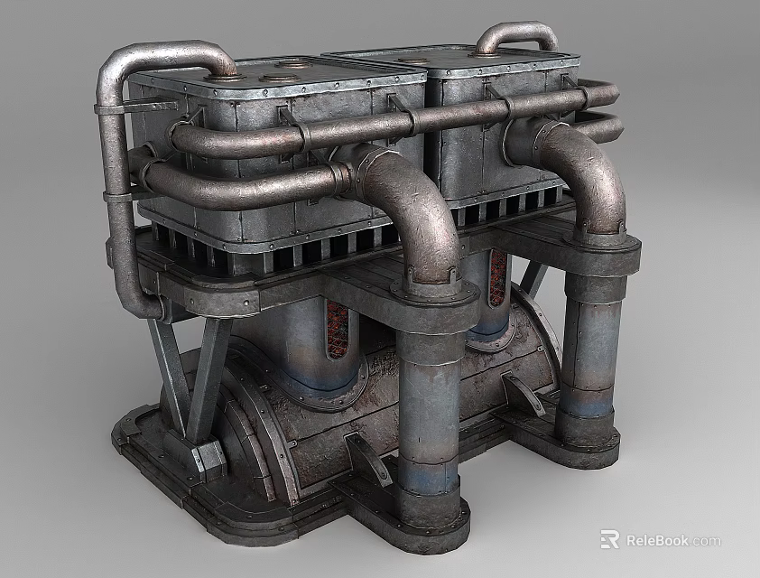 Industrial Metal Pipes Connected In Mechanical Device Structure Design 3d model 