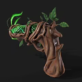 Enchanted Weapon With Wooden Handle Decorated Vines Leaves And Green Glowing Spiral Energy