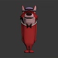 3D Rendered Red Cartoon Fox Character Wearing Purple Hat And White Bow Tie