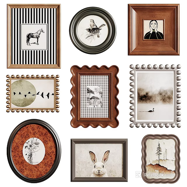 Creative Photo Wall With Various Frames And Artistic Prints In Different Shapes 3d model 