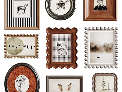 Creative Photo Wall With Various Frames And Artistic Prints In Different Shapes 3d model