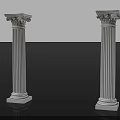 White Classical Columns With Ornate Capitals Fluted Shafts And Pedestal Bases Against Black Background