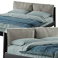 Modern Double Bed With Gray Bed Sheets Blue Blanket And Black Frame 3d model