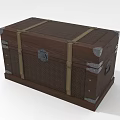 Vintage Brown Wooden Storage Trunk With Metal Clasps And Leather Straps