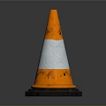 Worn Construction Building Site Traffic Cone With Orange Body Silver Reflective Stripes And Black Base