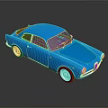 Shiny Blue Vintage Classic Car With Smooth Body And Reflection On Dark Surface