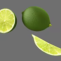 Fresh Green Lime Vegetable With Whole And Sliced Pieces On Gray Background