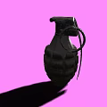 Black Metallic Grenade Isolated On Pink Background With Detailed Surface Texture