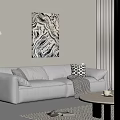 White Double Sofa Living Room Interior With Marble Painting Floor Lamp Pillows And Coffee Table