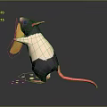 Cartoon Rat Holding Yellow Noodles Standing On Dark Surface With Rice Grains