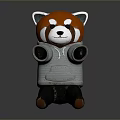 Adorable Red Panda Figurine Wearing Gray Hoodie In Standing Pose With Cute Features
