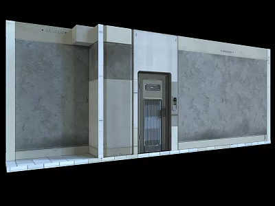 Modern Architectural Structure With Concrete Walls Grilled Door Geometric Panels And White Base Trim 3d model
