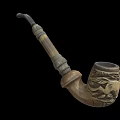 Handcrafted Wooden Tobacco Pipe With Intricate Carved Bowl And Elegant Curved Stem