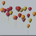 Colorful Party Balloons Red Yellow Pink With Long Strings Light Blue Background For Celebration Decoration
