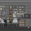 Modern Restaurant Interior With Dining Table Chairs Pendant Lighting And Decorative Cabinets 3d model